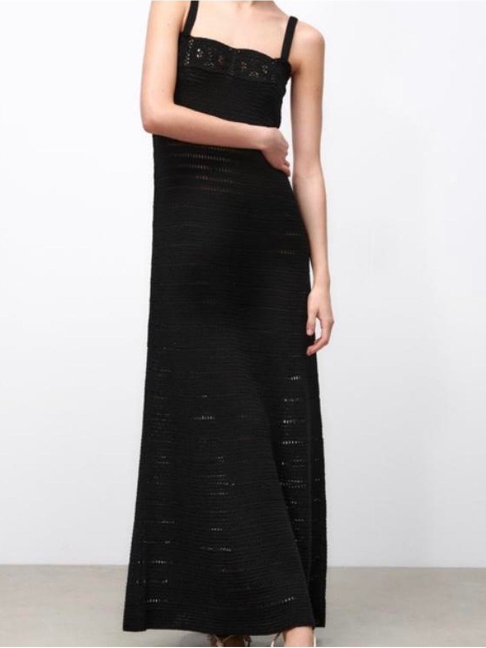 Zara black crochet maxi dress, size S NWT